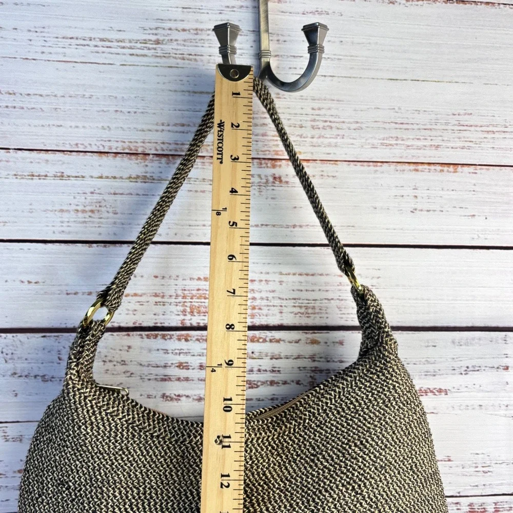 Orvis Woven Straw Hobo Shoulder Bag Black Tan Paper Blend Top Zip 1004564‎ 1P5